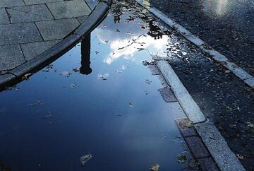 puddle, road, nature, rain, pavement, street, wet, weather, outdoors, dirty, asphalt, city, urban, storm, flood, flooding, rainy, outdoor, messy, blue rain, blue storm